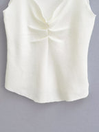 's Solid Color Chest Pleated Stretch Knitted Top