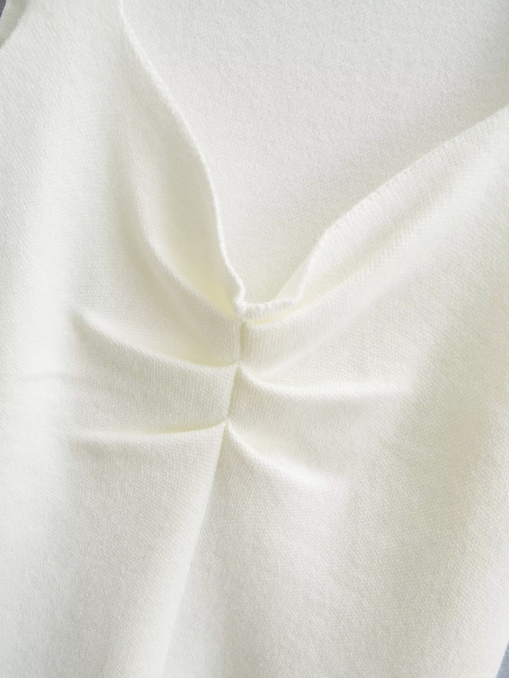 's Solid Color Chest Pleated Stretch Knitted Top