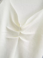 's Solid Color Chest Pleated Stretch Knitted Top