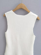 's Solid Color Chest Pleated Stretch Knitted Top