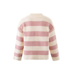 Women's Fall Round-Neck Gold Button Bold Stripes Long-Sleeve Sweater