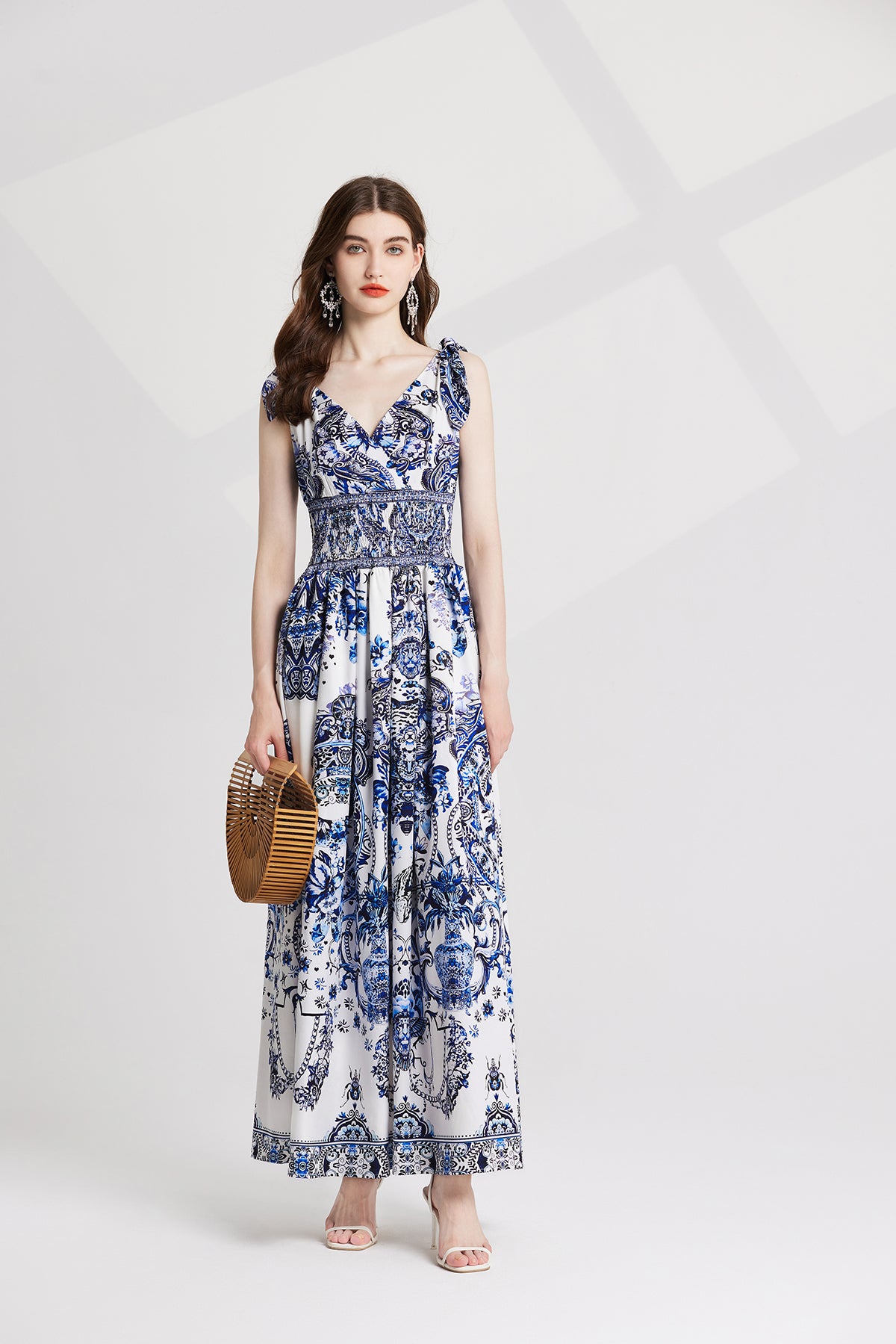 Women's 's V-Neck Printed High-Waisted Dress