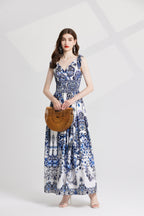 Women's 's V-Neck Printed High-Waisted Dress
