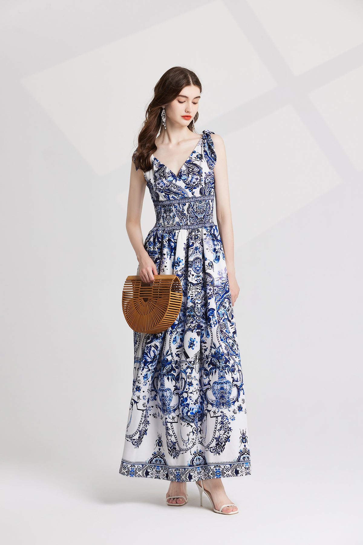Women's 's V-Neck Printed High-Waisted Dress