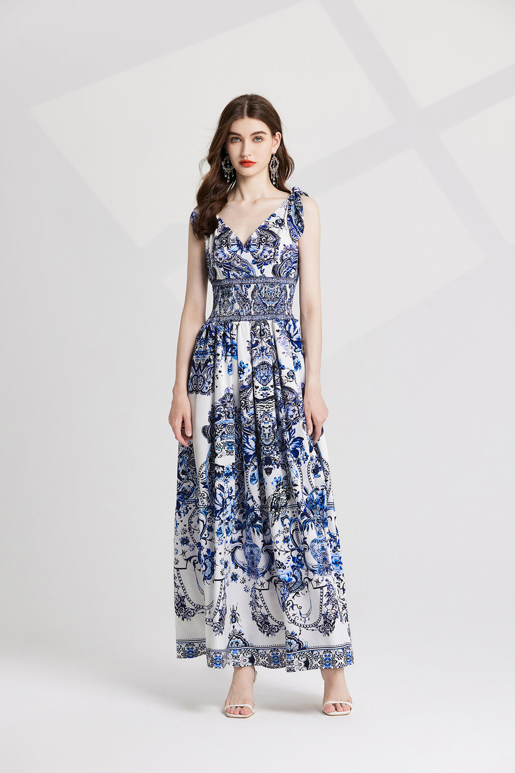 Women's 's V-Neck Printed High-Waisted Dress