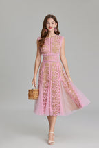Floral Mesh Lace Sleeveless Midi Dress
