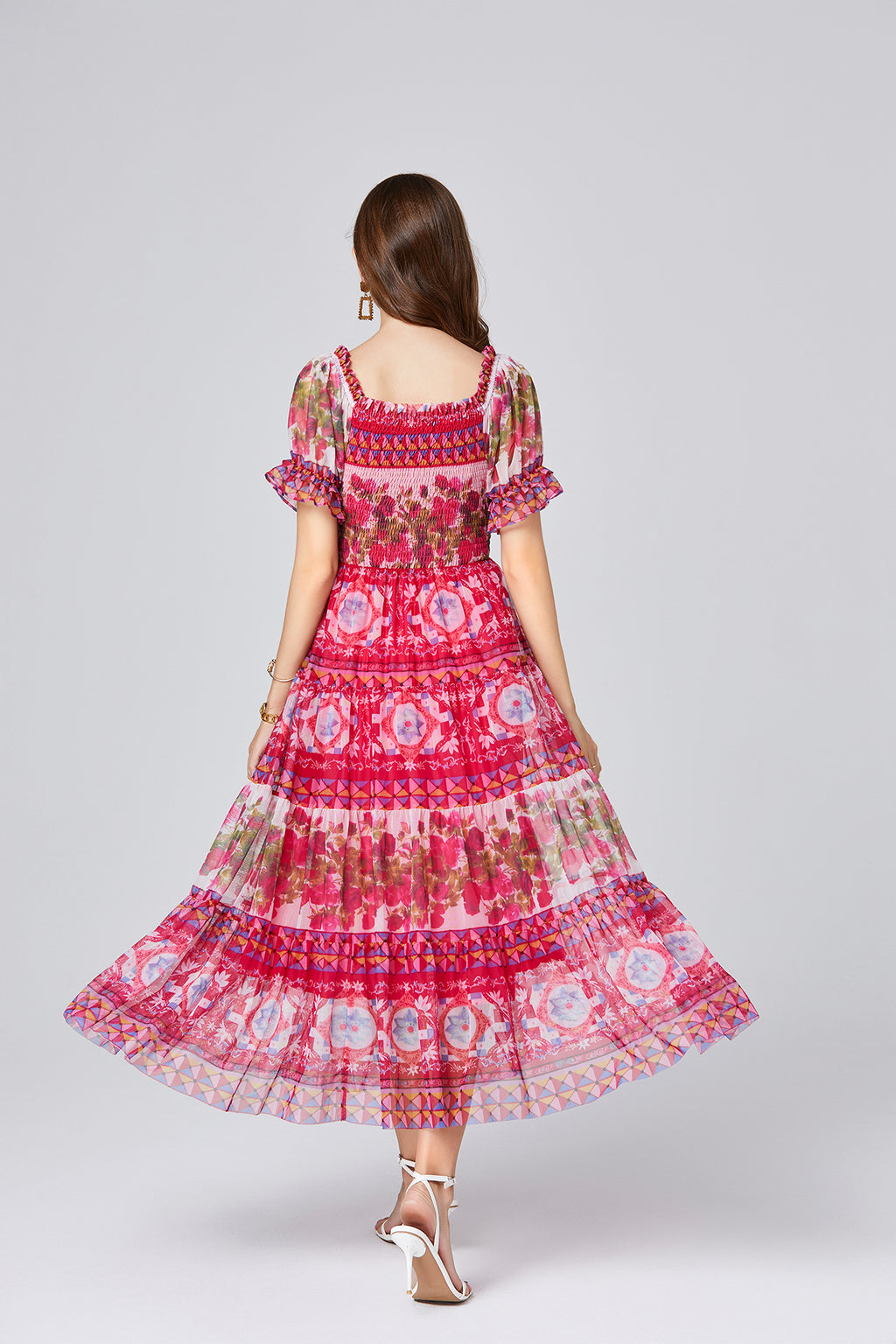 Vintage Floral Off-Shoulder Midi Dress