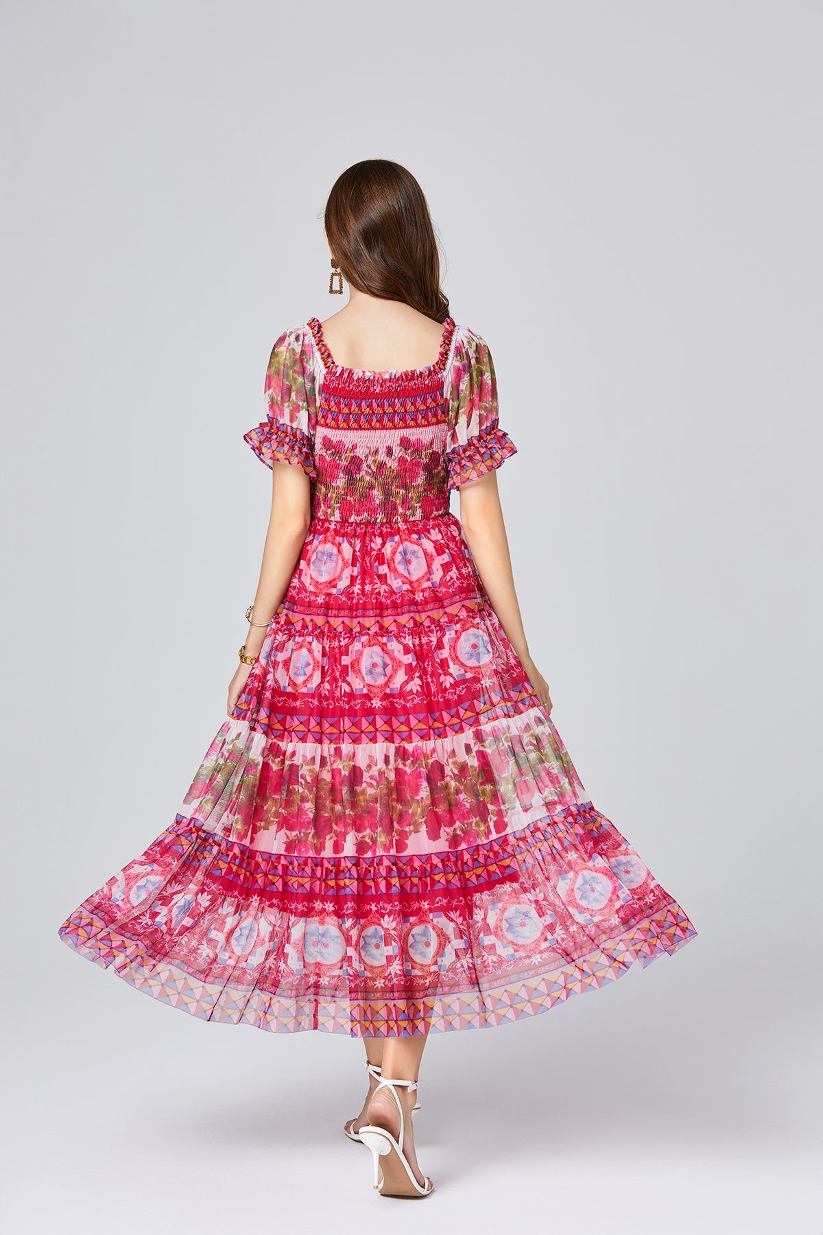 Vintage Floral Off-Shoulder Midi Dress