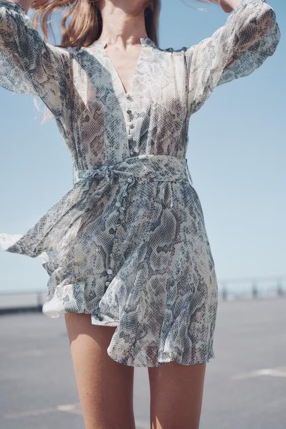 Metal Color Line Animal Pattern Print Dress