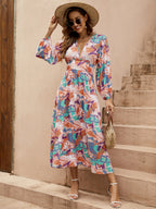 Geometric Print Deep V-Neck Maxi Dress