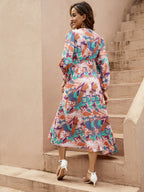 Geometric Print Deep V-Neck Maxi Dress