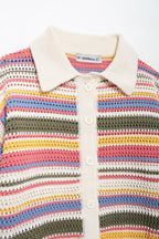 Women's Clothing Autumn Street Crocheted Polo Shirt Collar Short Sleeve Top