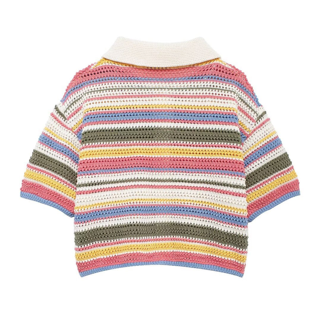 Women's Clothing Autumn Street Crocheted Polo Shirt Collar Short Sleeve Top
