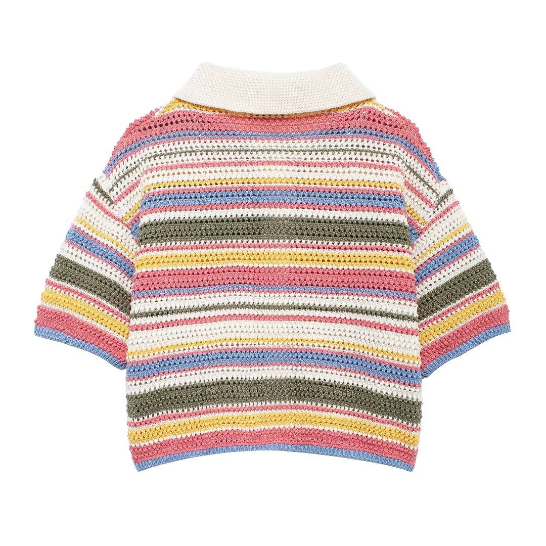 Women's Clothing Autumn Street Crocheted Polo Shirt Collar Short Sleeve Top