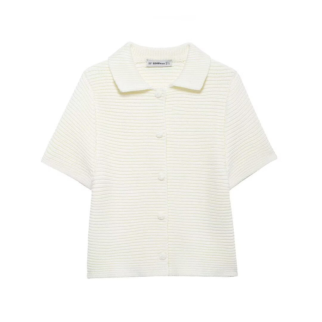 Women’s White Peter Pan Collar Button Knit Top