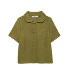 Women’s White Peter Pan Collar Button Knit Top