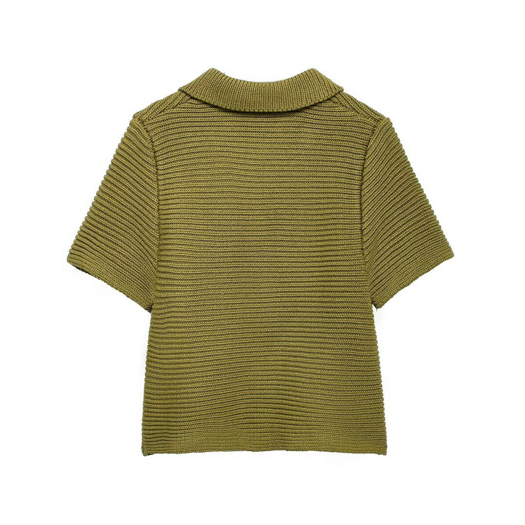 Women’s White Peter Pan Collar Button Knit Top
