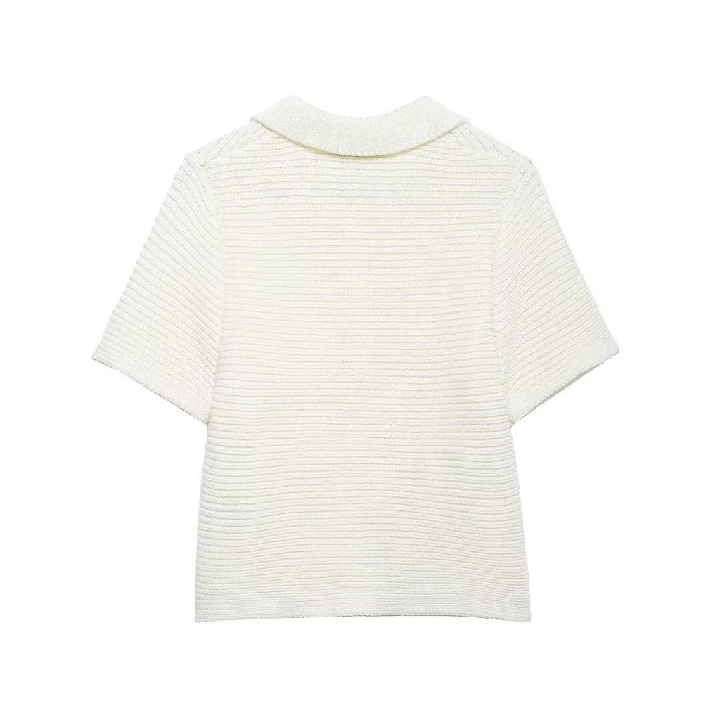 Women’s White Peter Pan Collar Button Knit Top
