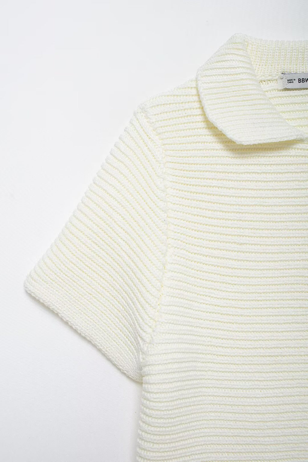 Women’s White Peter Pan Collar Button Knit Top