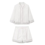 Summer Casual Hollow Out Cutout Embroidered Shirt Shorts Sets