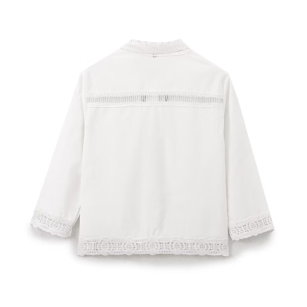 Summer Casual Hollow Out Cutout Embroidered Shirt Shorts Sets
