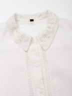 Summer Casual Hollow Out Cutout Embroidered Shirt Shorts Sets