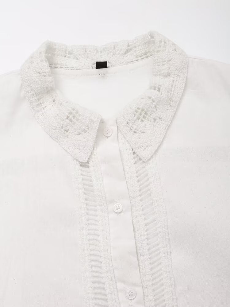 Summer Casual Hollow Out Cutout Embroidered Shirt Shorts Sets