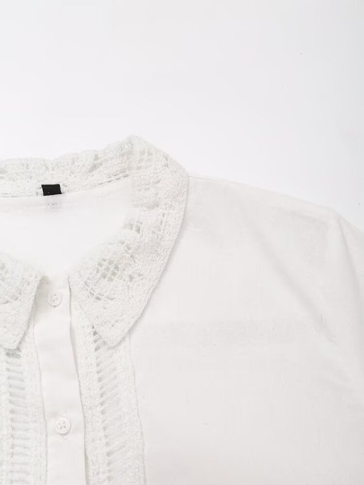 Summer Casual Hollow Out Cutout Embroidered Shirt Shorts Sets