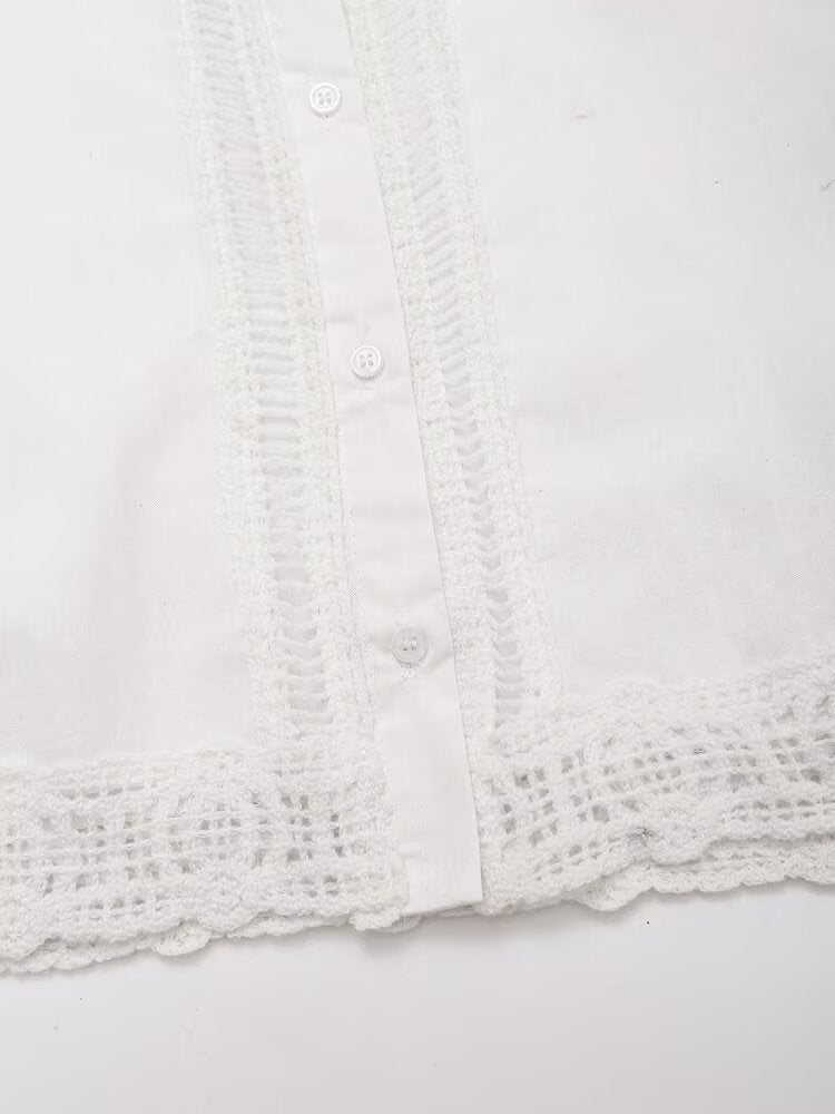 Summer Casual Hollow Out Cutout Embroidered Shirt Shorts Sets