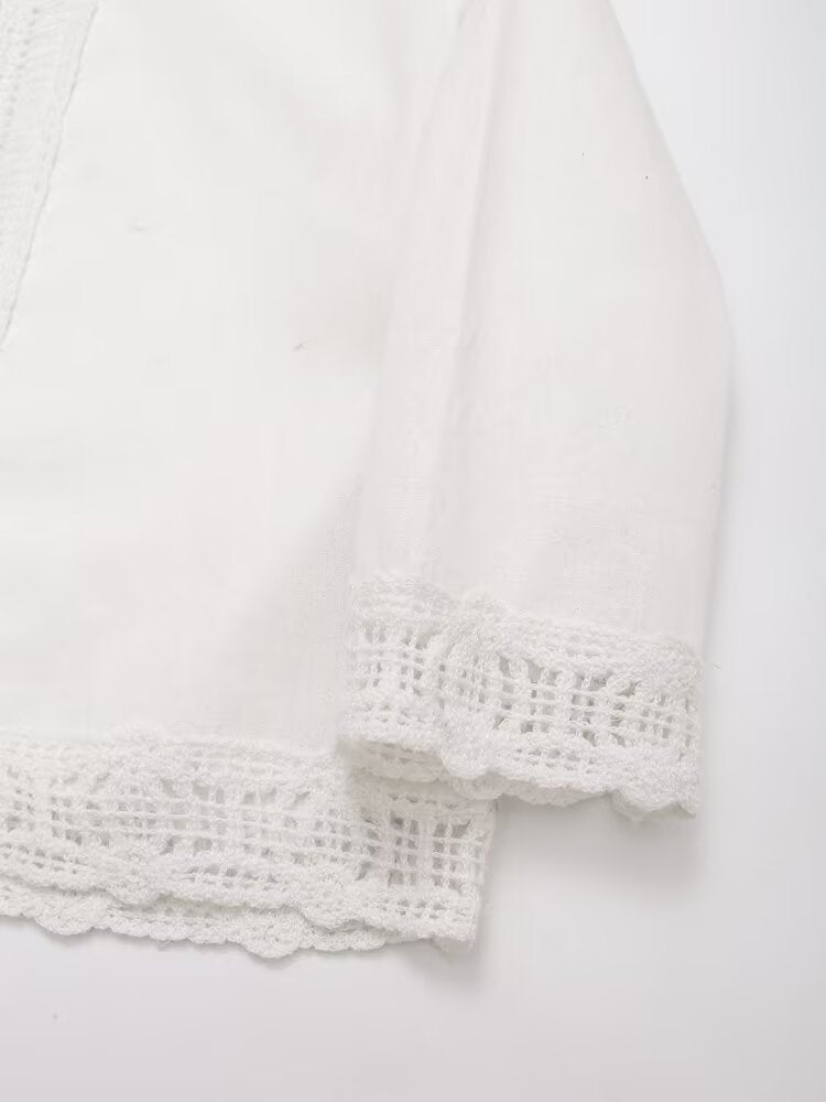 Summer Casual Hollow Out Cutout Embroidered Shirt Shorts Sets
