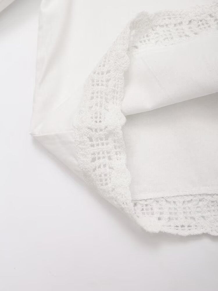 Summer Casual Hollow Out Cutout Embroidered Shirt Shorts Sets