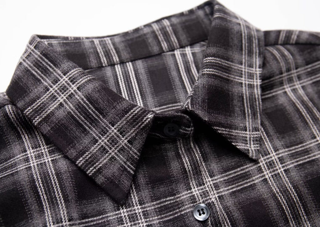 Women’s Gray Plaid Collared Long Sleeve Shirt