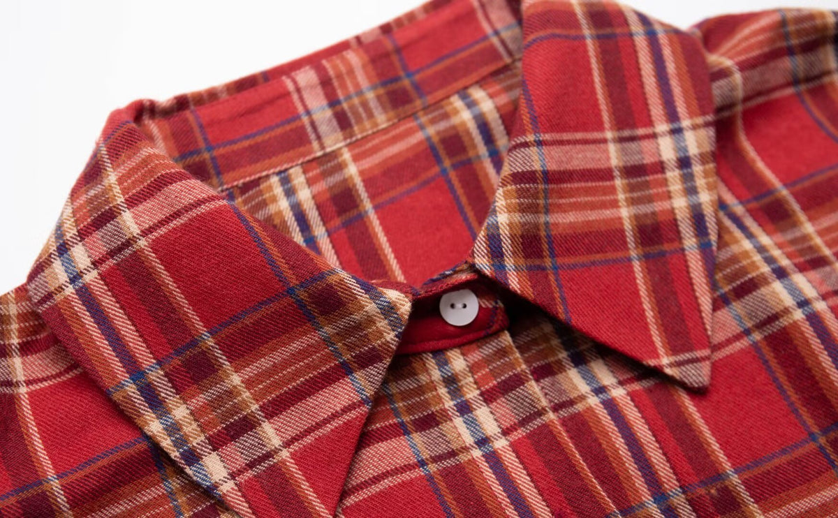 Women’s Red Plaid Collared Long Shirt
