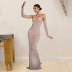 Women's Rhinestone Off-Shoulder Maxi Dress