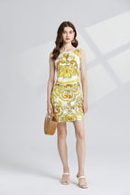 Women's 's Yellow Floral Backless Vest Dress