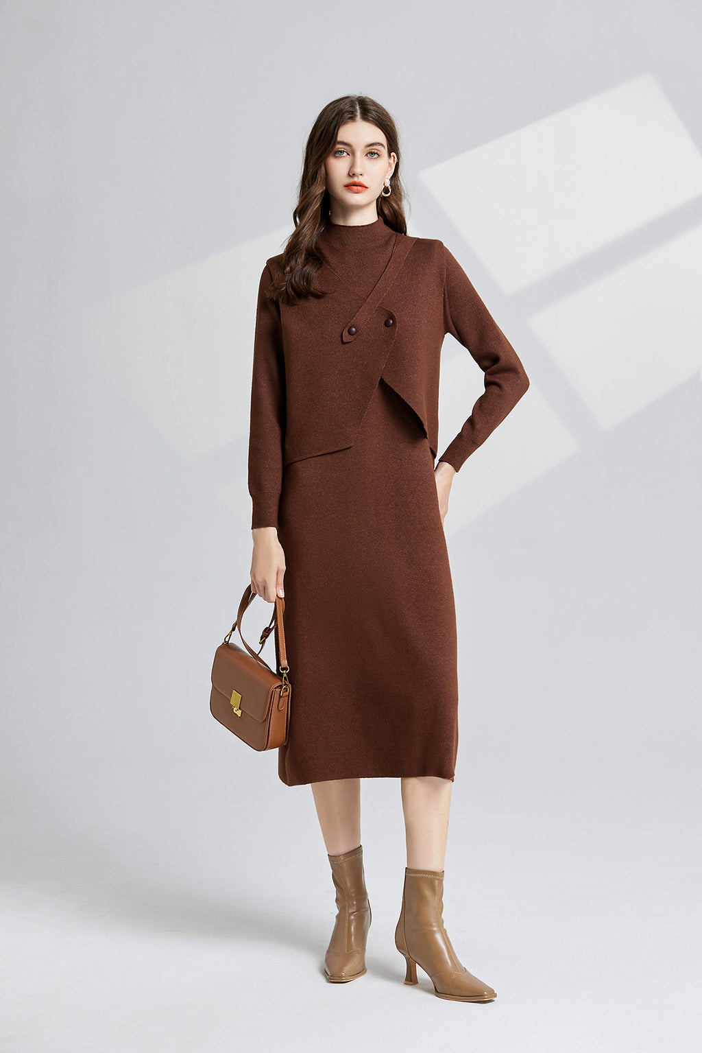 Women's 's Knit Vest & Long-Sleeve Dress Set