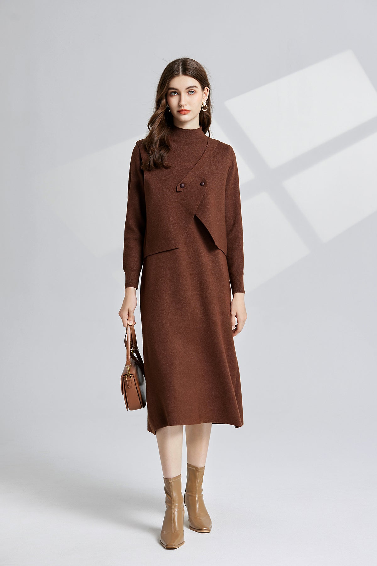 Women's 's Knit Vest & Long-Sleeve Dress Set