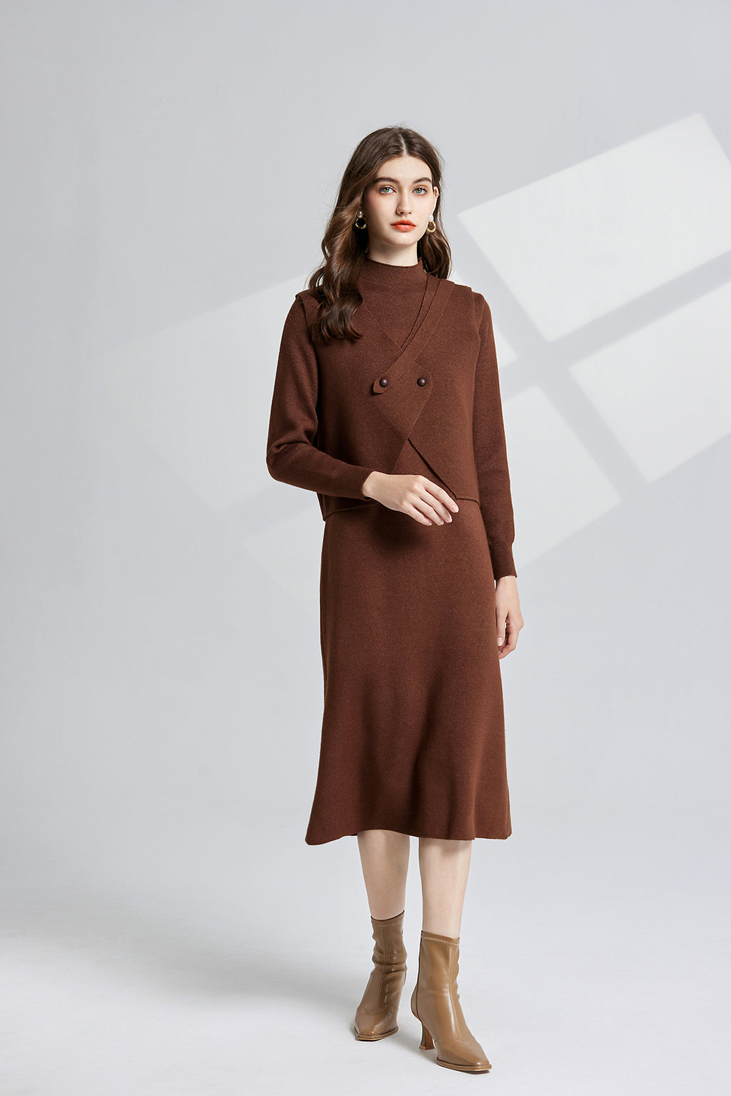 Women's 's Knit Vest & Long-Sleeve Dress Set