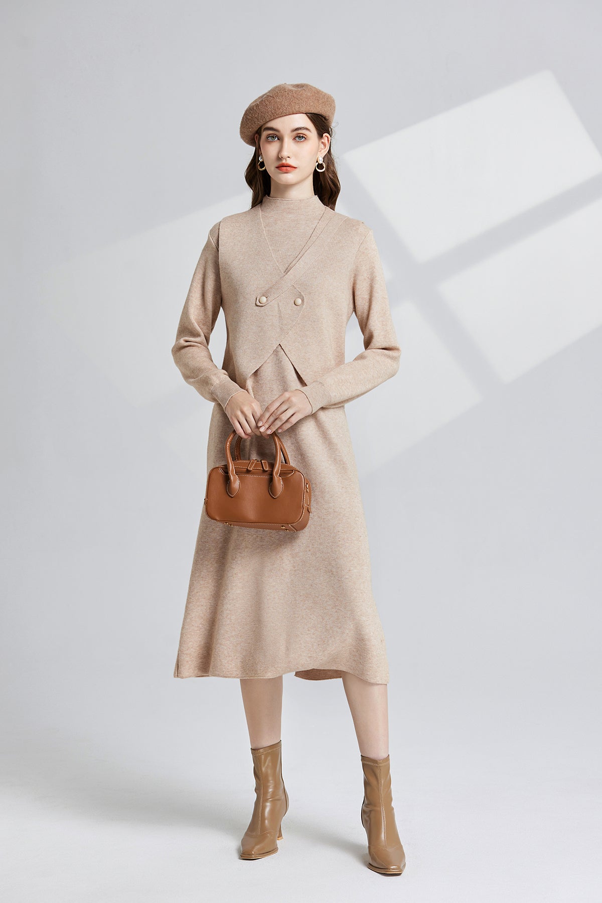 Women's 's Knit Vest & Long-Sleeve Dress Set