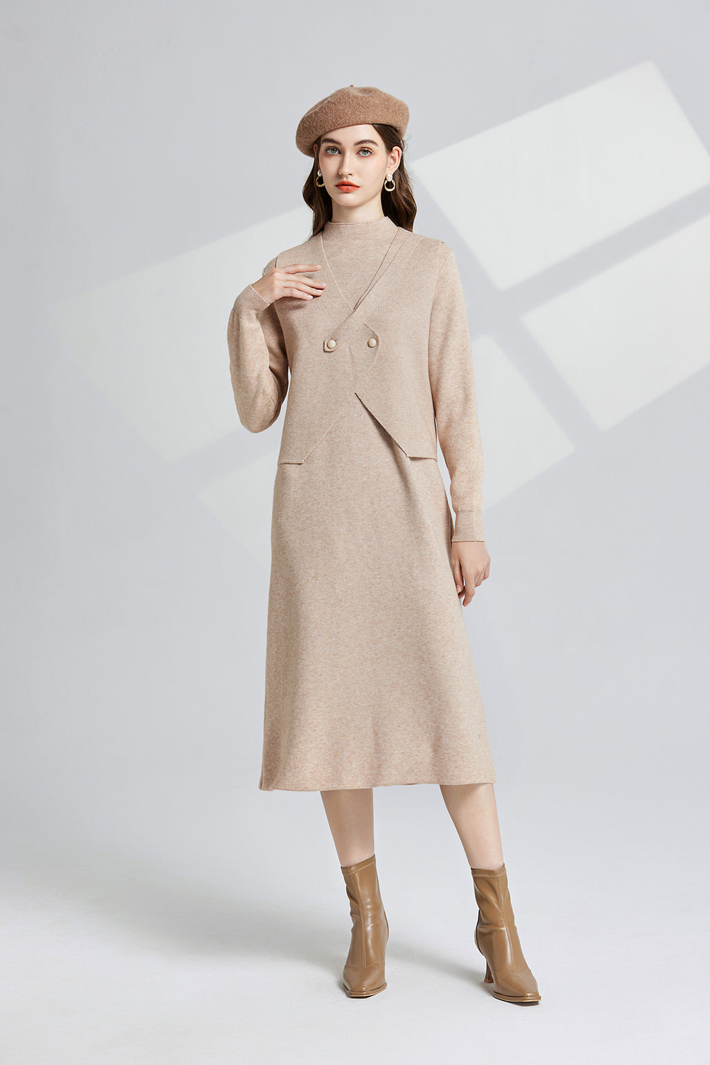 Women's 's Knit Vest & Long-Sleeve Dress Set