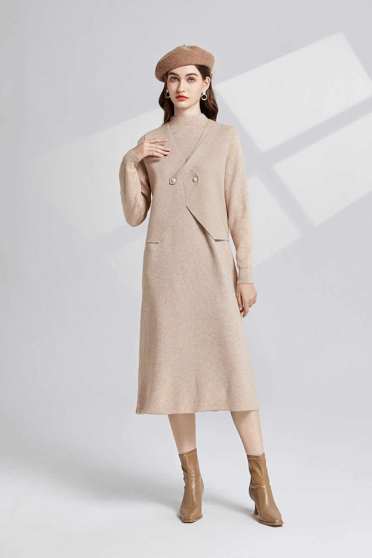 Women's 's Knit Vest & Long-Sleeve Dress Set