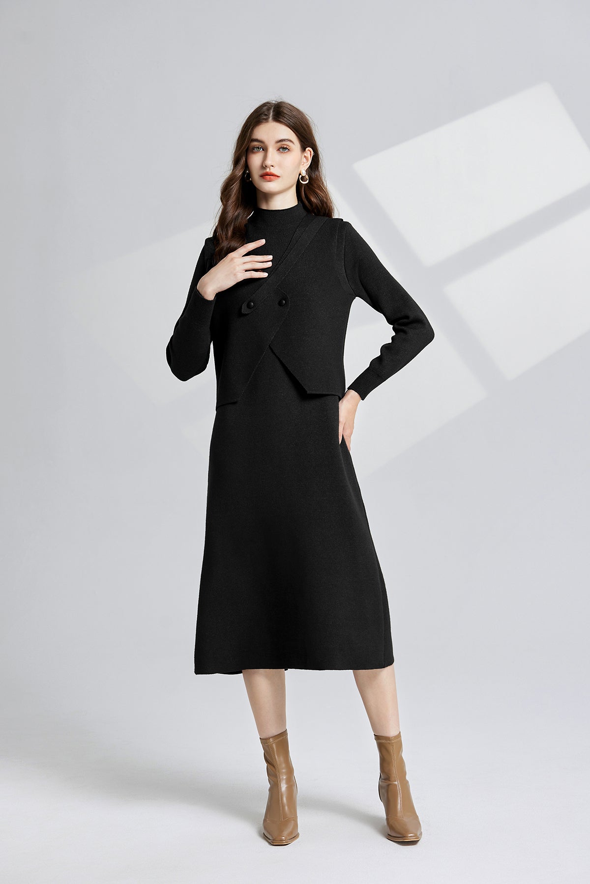 Women's 's Knit Vest & Long-Sleeve Dress Set