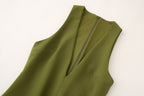 V-Neck Belted Sleeveless A-Line Mini Dress
