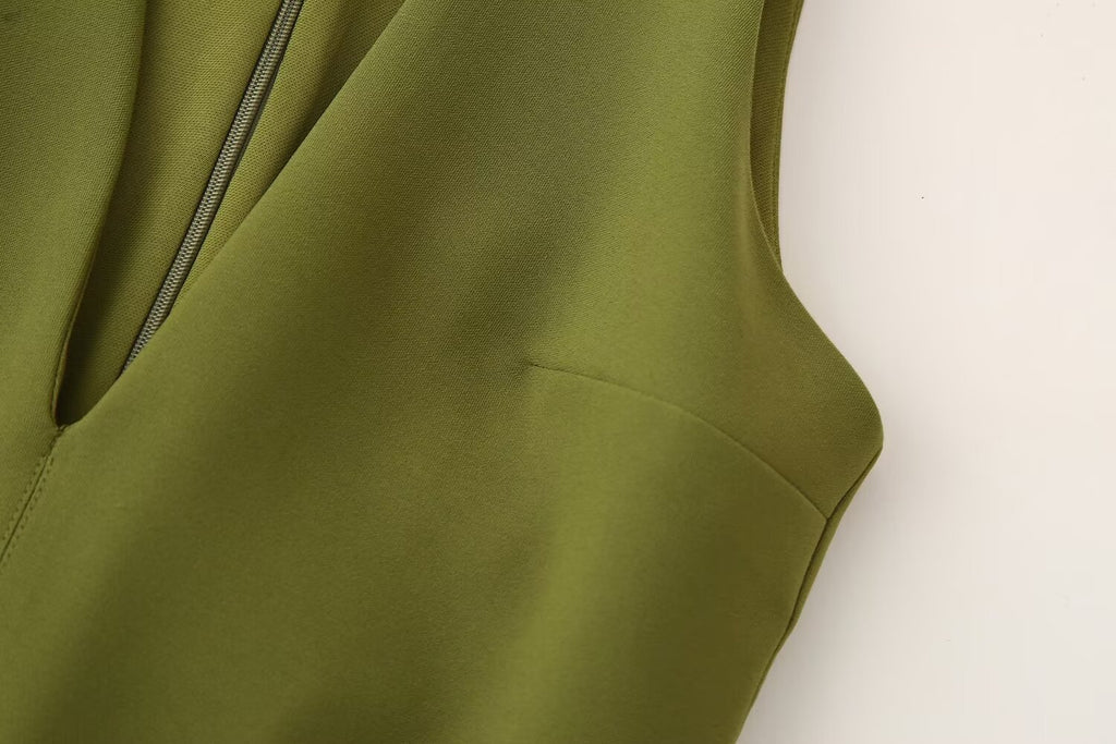 V-Neck Belted Sleeveless A-Line Mini Dress