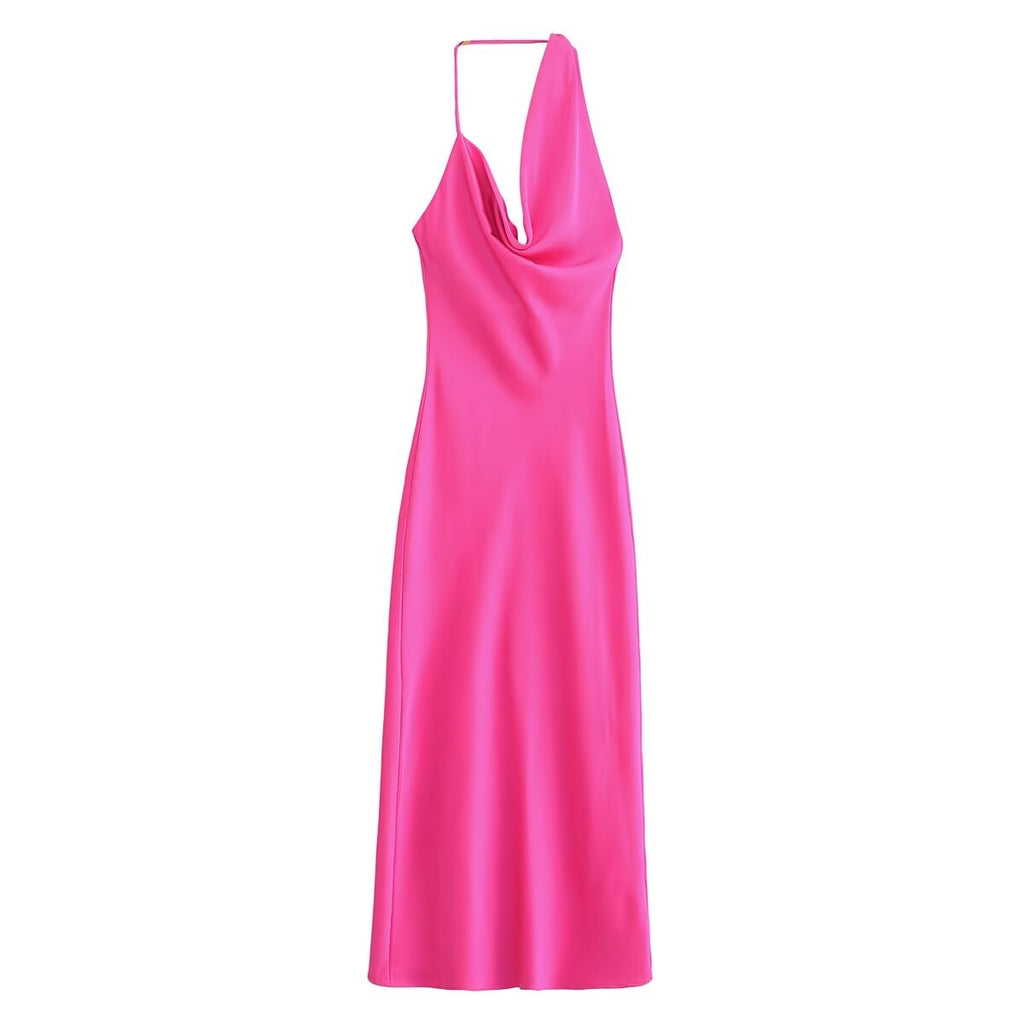 Women's Clothing Asymmetric Silk Satin Texture Underwear Midi Halter