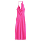 Women's Clothing Asymmetric Silk Satin Texture Underwear Midi Halter