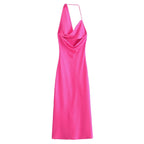 Women's Clothing Asymmetric Silk Satin Texture Underwear Midi Halter