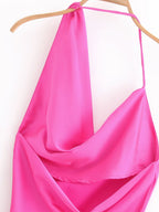 Women's Clothing Asymmetric Silk Satin Texture Underwear Midi Halter