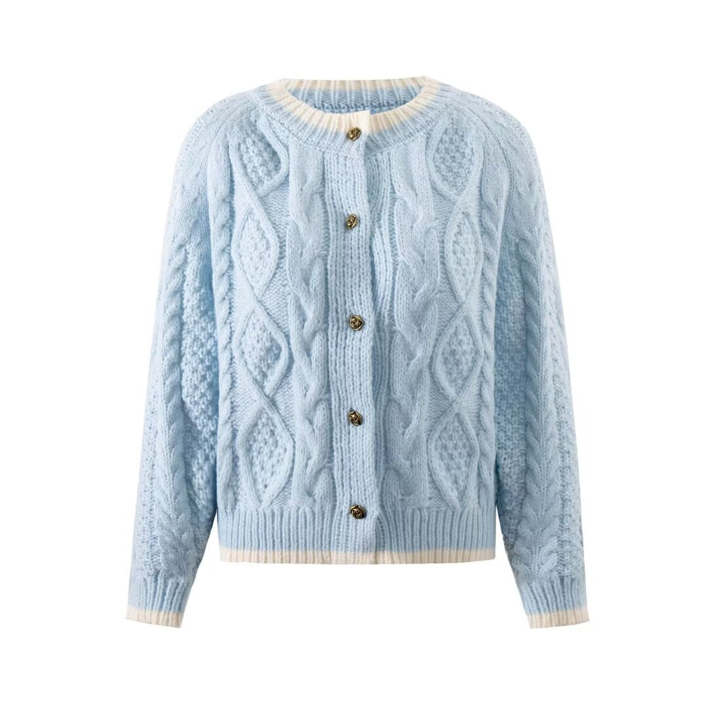 Women's Fall Round-Neck Color Matching Single Breasted Cardigan