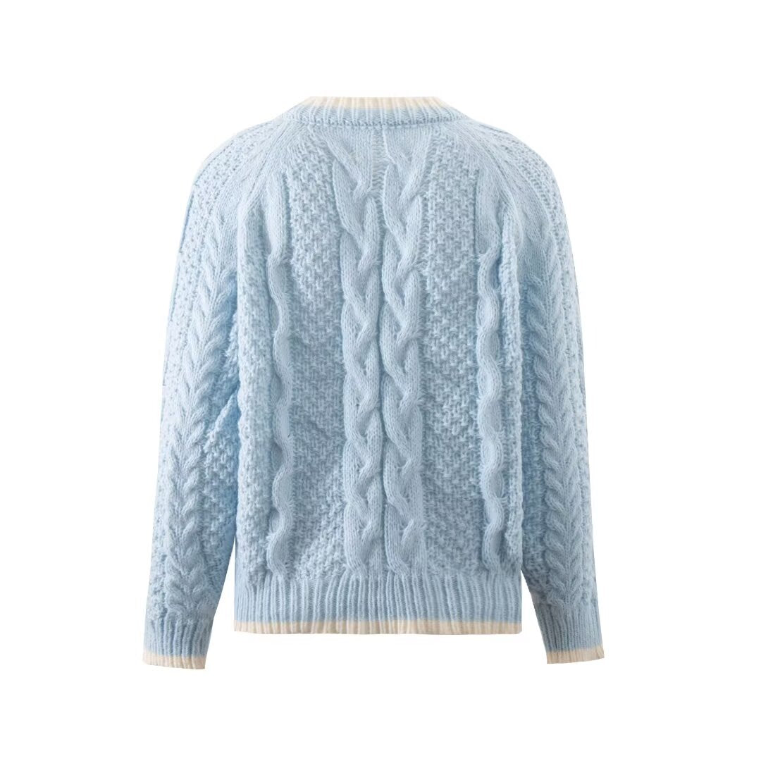 Women's Fall Round-Neck Color Matching Single Breasted Cardigan